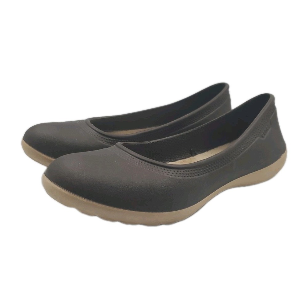 Crocs Ballet Flat Taupe Faux Fur Lined Shoes Womens Size 7 Comfort Casual Preppy